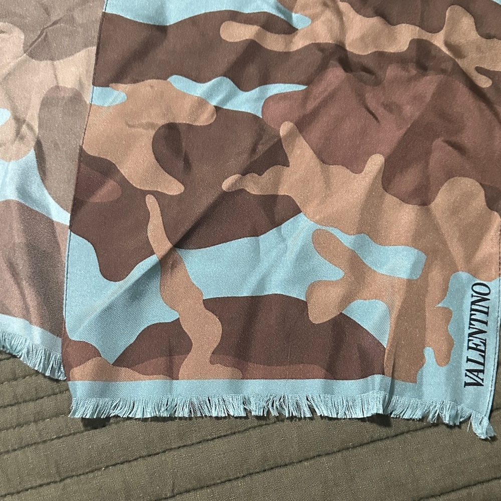Valentino Brown and Blue Camouflage Scarf - Picture 3 of 3